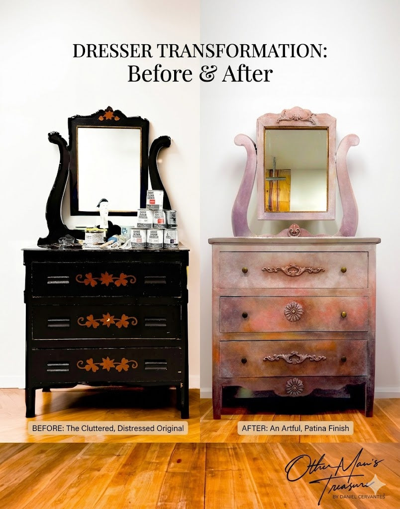 Beginner furniture painting project: Before and after of a wooden dresser painted in Annie Sloan Chalk Pain